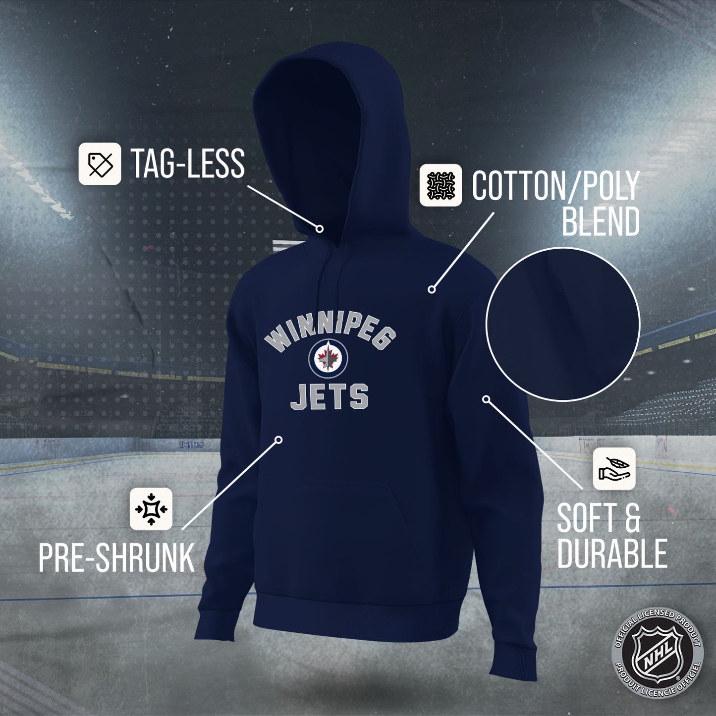 Winnipeg Jets Adult NHL Primary Logo Hooded Sweatshirt - Navy