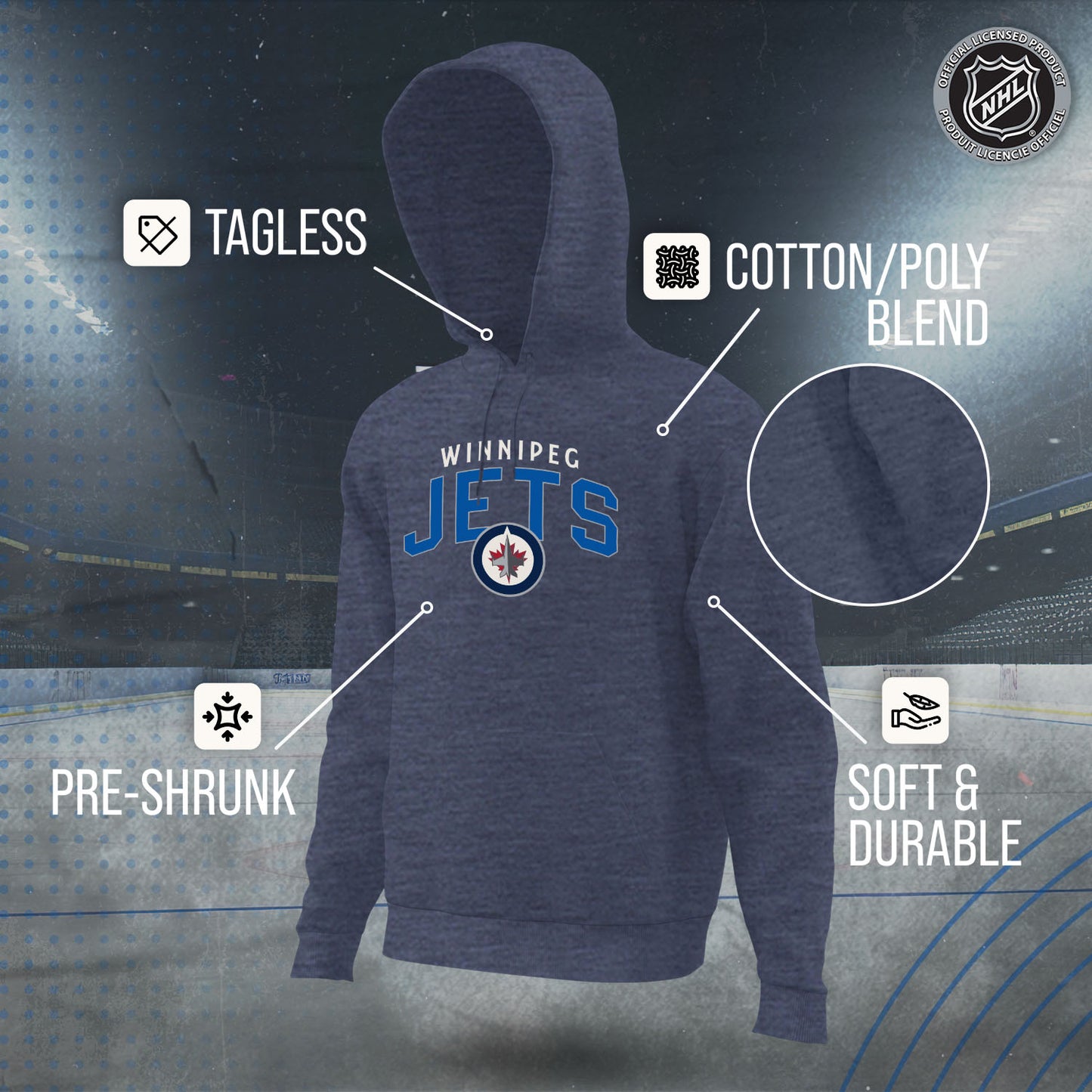 Winnipeg Jets NHL Adult Unisex Powerplay Hooded Sweatshirt - Navy