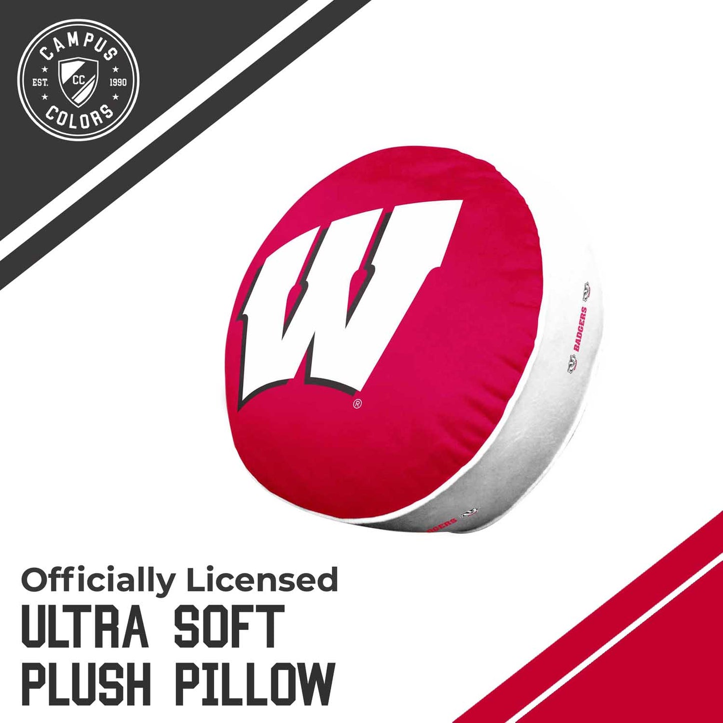 Wisconsin Badgers Team Logo 15 Inch Ultra Soft Stretch Plush Pillow - Red