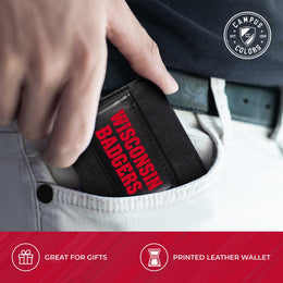 Wisconsin Badgers School Logo Leather Card/Cash Holder and Bottle Opener Keychain Bundle - Black