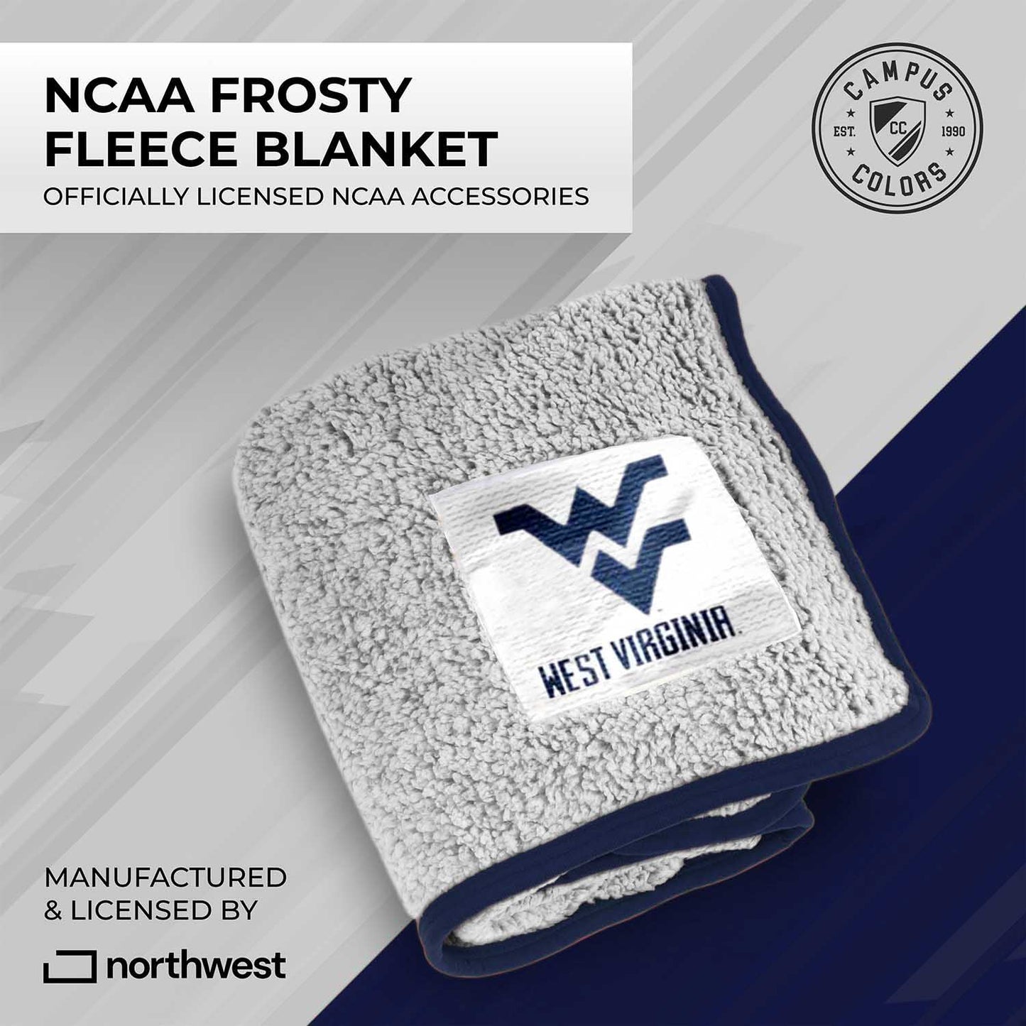 West Virginia Mountaineers NCAA Silk Sherpa College Throw Blanket - Navy