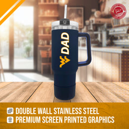 West Virginia Mountaineers Collegiate 40oz Stainless Steel Travel Tumbler with Handle for Dad - Navy