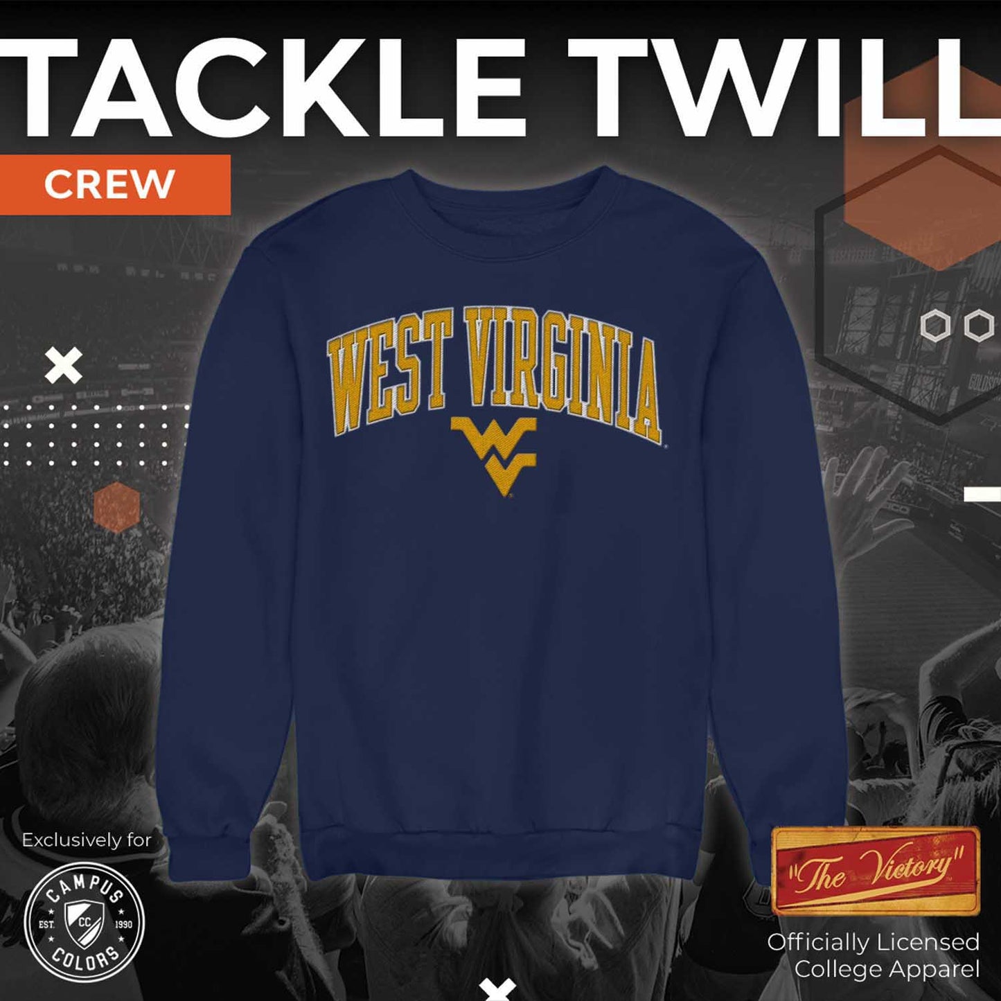 West Virginia Mountaineers NCAA Adult Tackle Twill Crewneck Sweatshirt - Navy