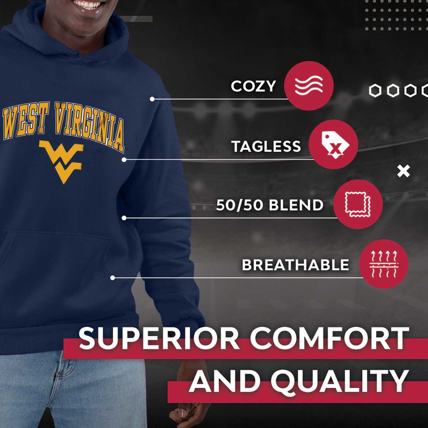 West Virginia Mountaineers Adult Arch & Logo Soft Style Gameday Hooded Sweatshirt - Navy