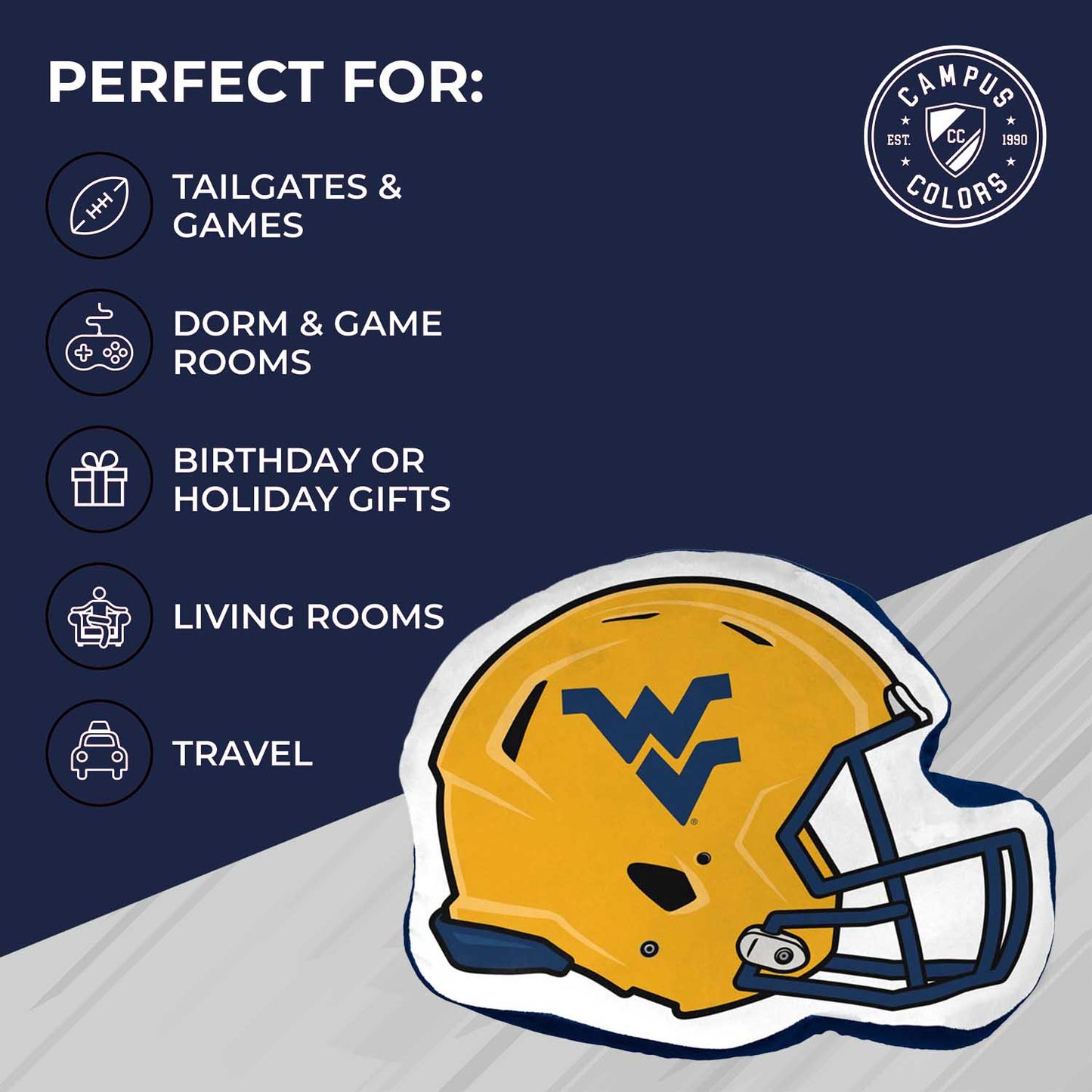 West Virginia Mountaineers NCAA Helmet Super Soft Football Pillow - Gold
