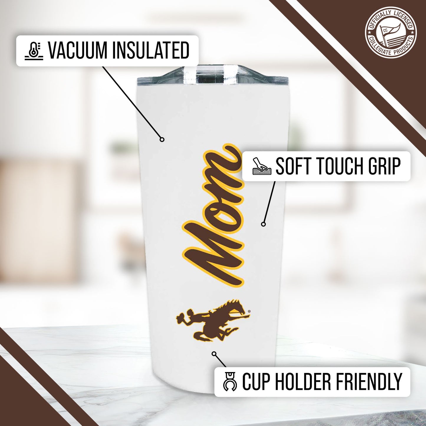 Wyoming Cowboys NCAA Stainless Steel Travel Tumbler for Mom - White