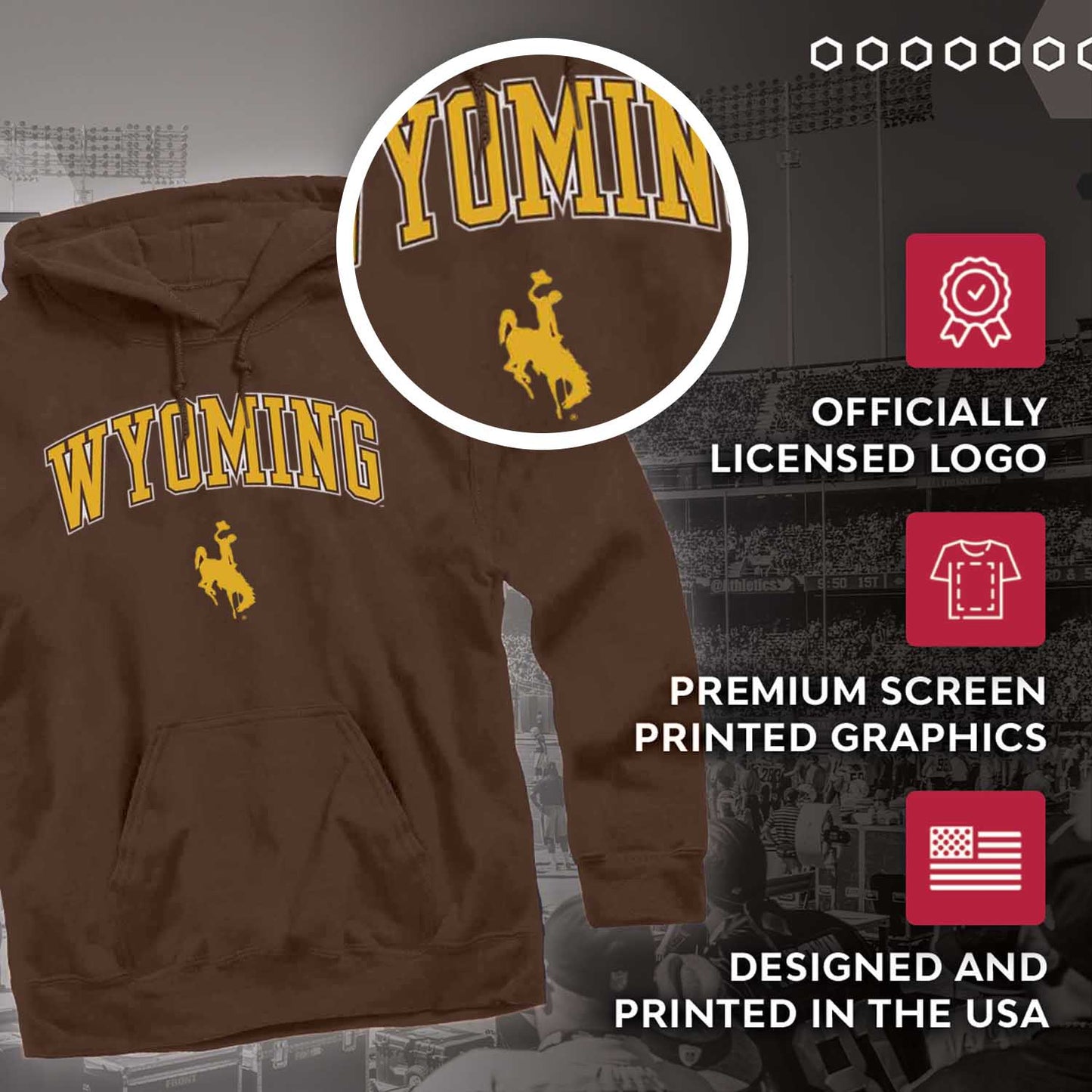 Wyoming Cowboys Adult Arch & Logo Soft Style Gameday Hooded Sweatshirt - Brown