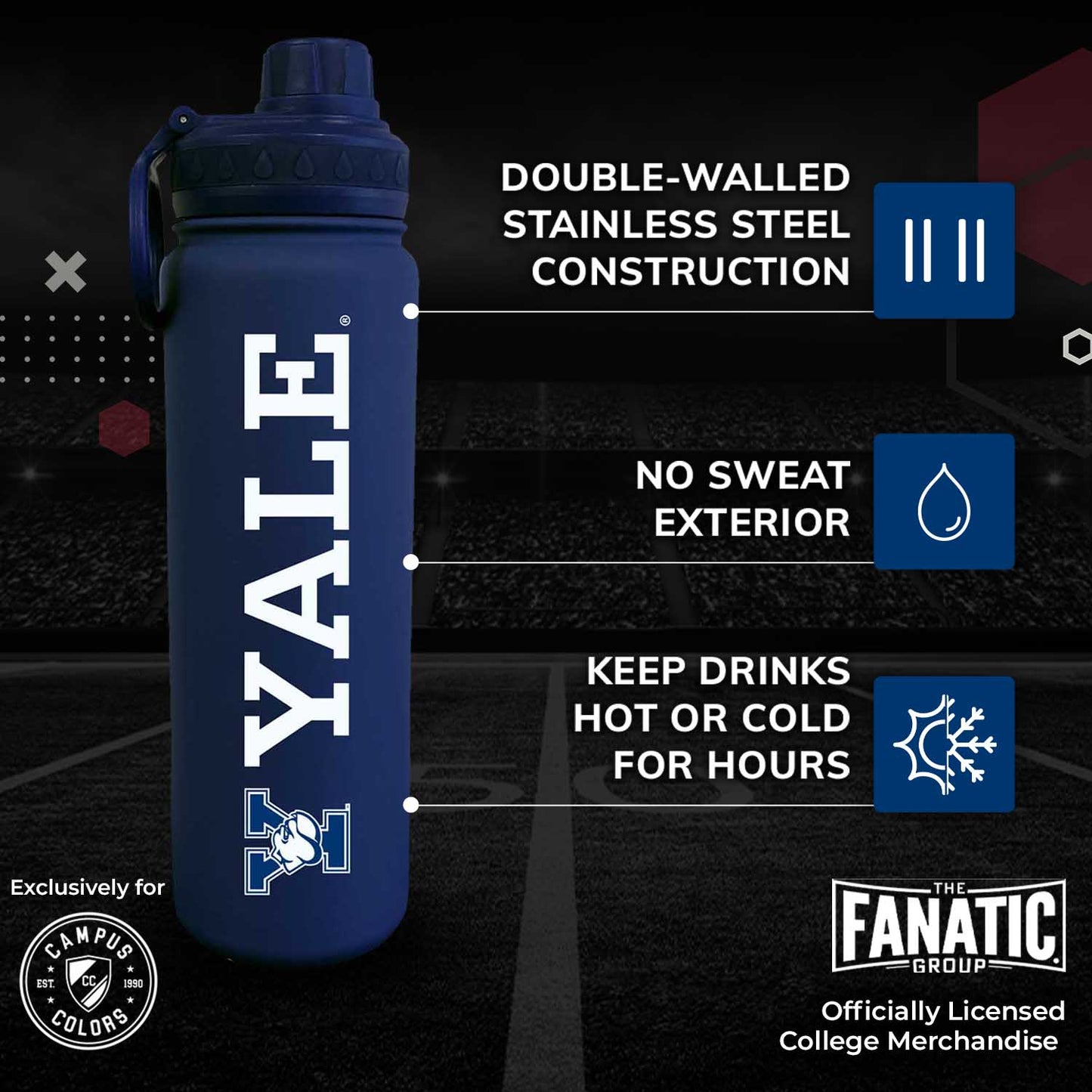 Yale Bulldogs NCAA Stainless Steel Water Bottle - Navy