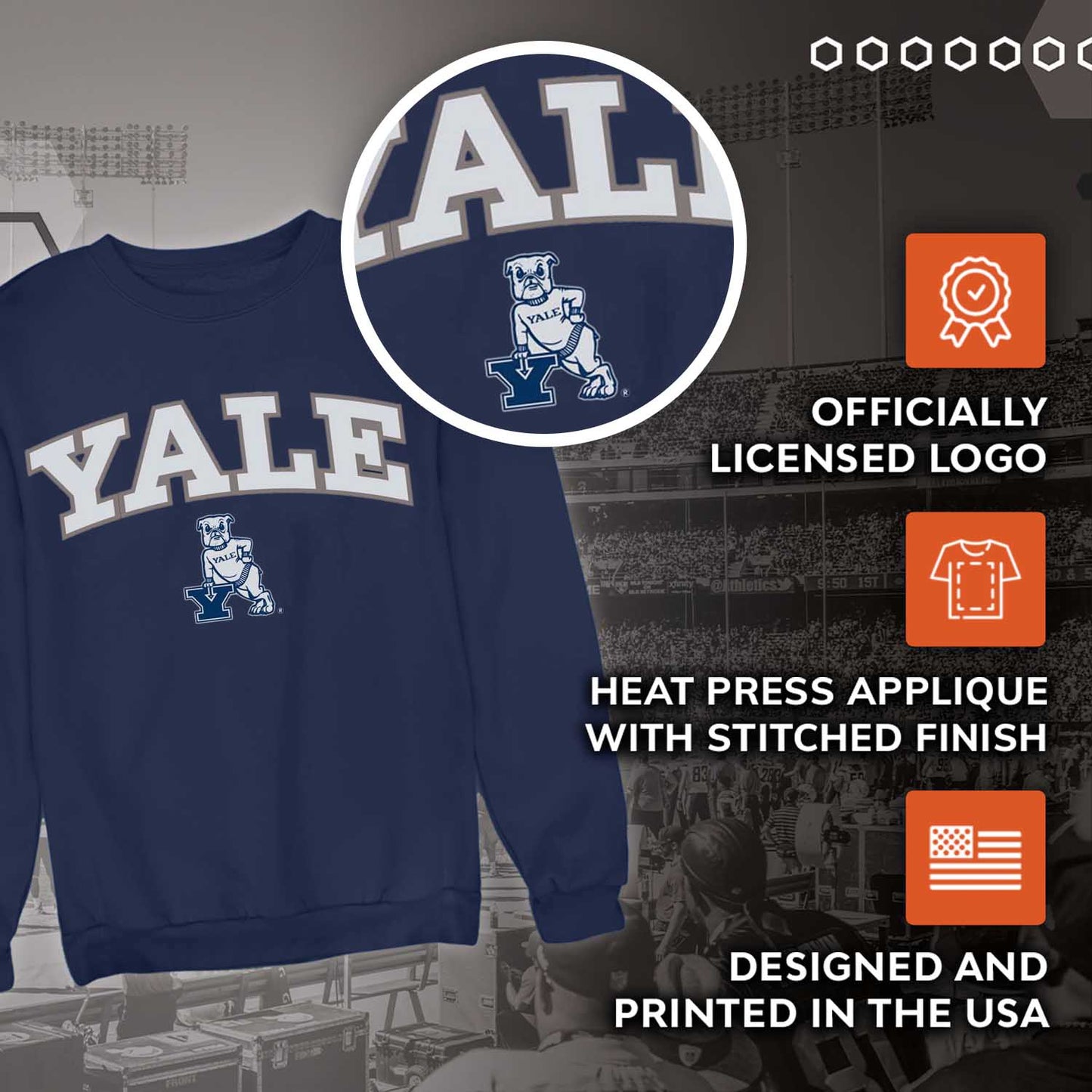 Yale Bulldogs NCAA Adult Tackle Twill Crewneck Sweatshirt - Navy