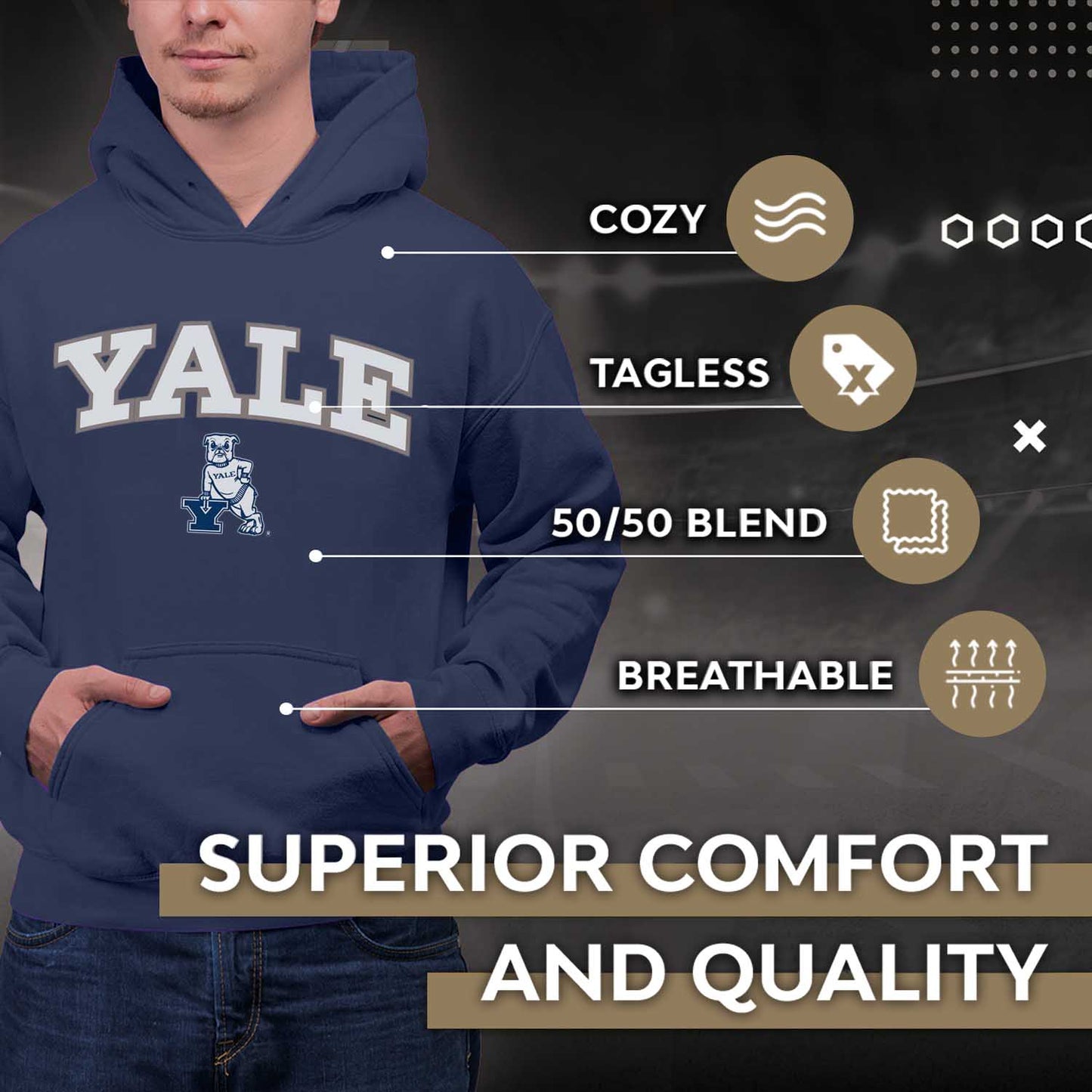 Yale Bulldogs NCAA Adult Tackle Twill Hooded Sweatshirt - Navy