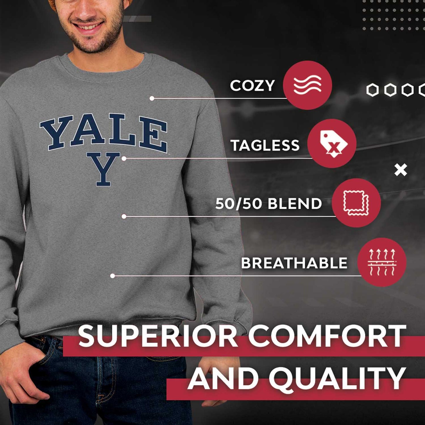 Yale Bulldogs Campus Colors Adult Arch & Logo Soft Style Gameday Crewneck Sweatshirt  - Gray