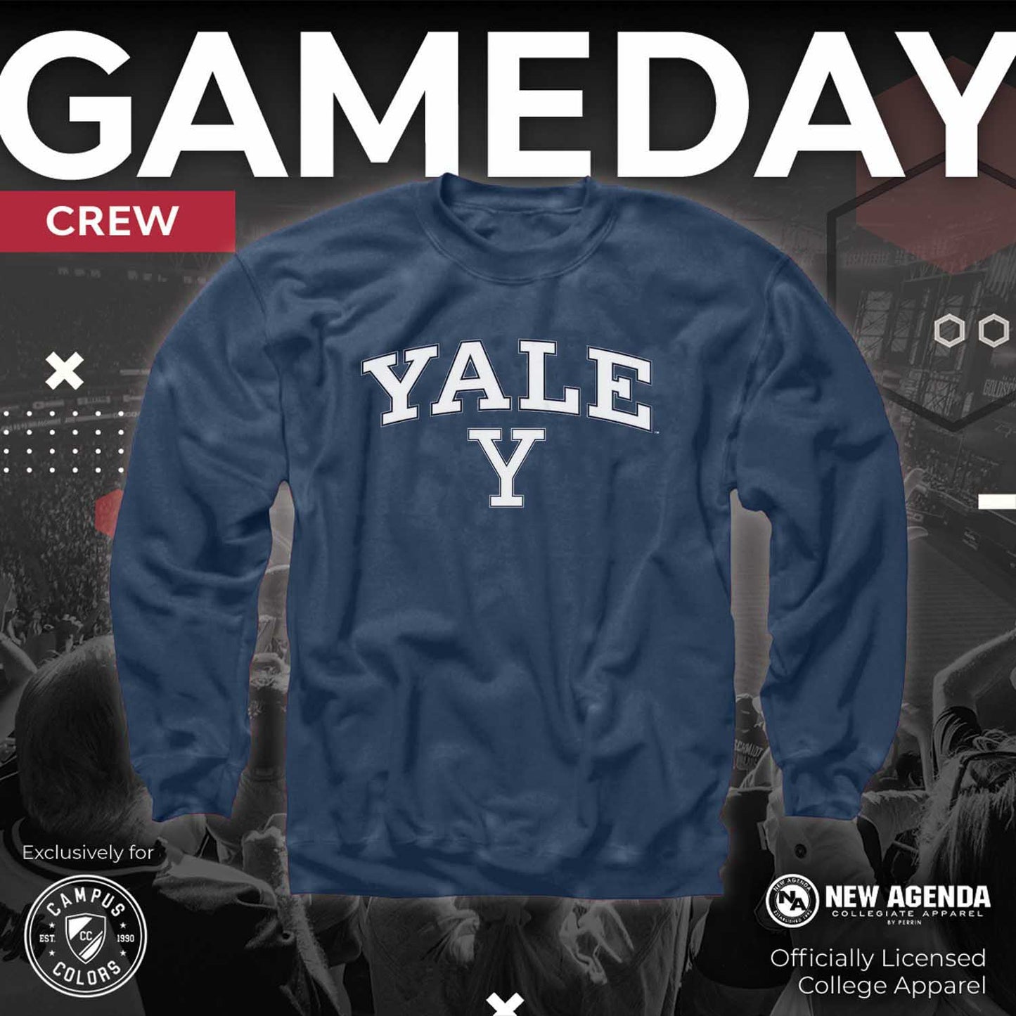 Yale Bulldogs Campus Colors Adult Arch & Logo Soft Style Gameday Crewneck Sweatshirt  - Navy