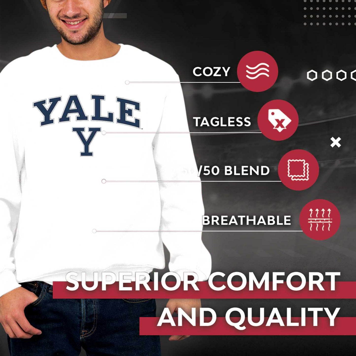 Yale Bulldogs Adult Arch & Logo Soft Style Gameday Crewneck Sweatshirt - White