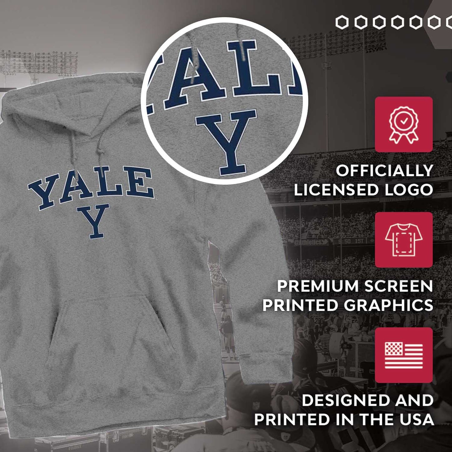 Yale Bulldogs Adult Arch & Logo Soft Style Gameday Hooded Sweatshirt - Gray