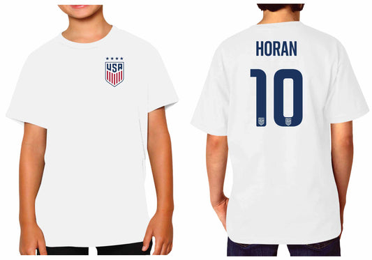 USA National Team The Victory Officially Licensed Youth US Women's National Soccer Team Lindsey Horan Name & Number T-Shirt - White #10