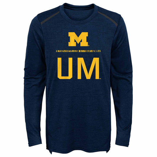 Michigan Wolverines Youth Static Long Sleeve Performance Top - Navy