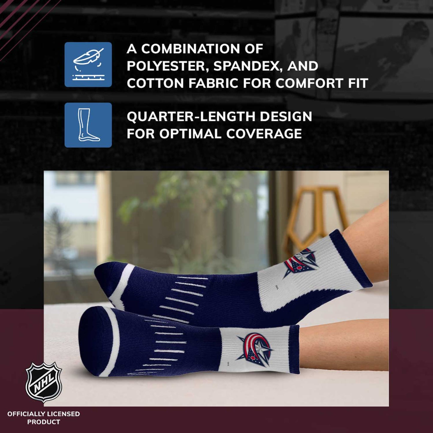 Columbus Blue Jackets NHL Adult Surge Team Mascot Mens and Womens Quarter Socks - Navy