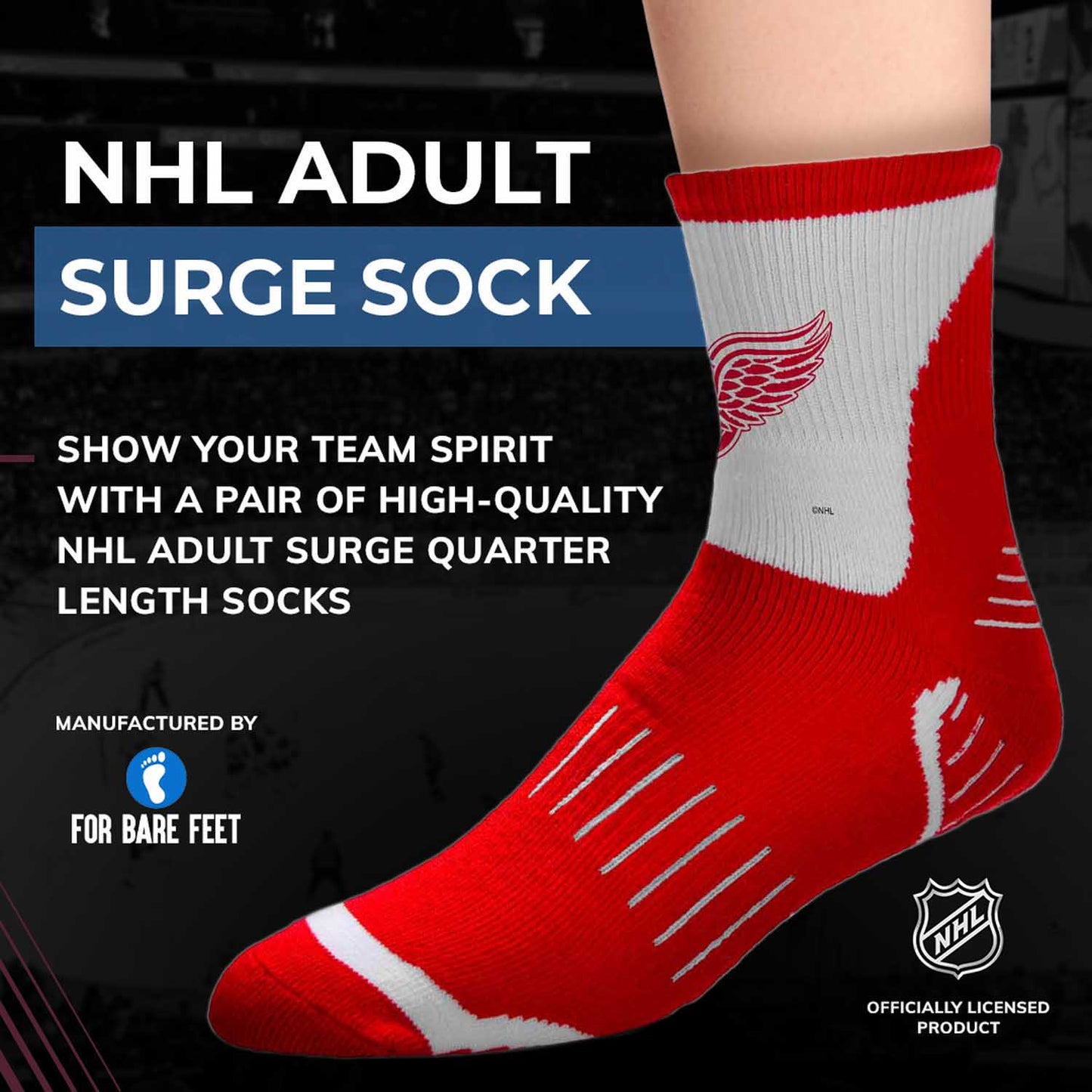 Detroit Red Wings NHL Adult Surge Team Mascot Mens and Womens Quarter Socks - Red