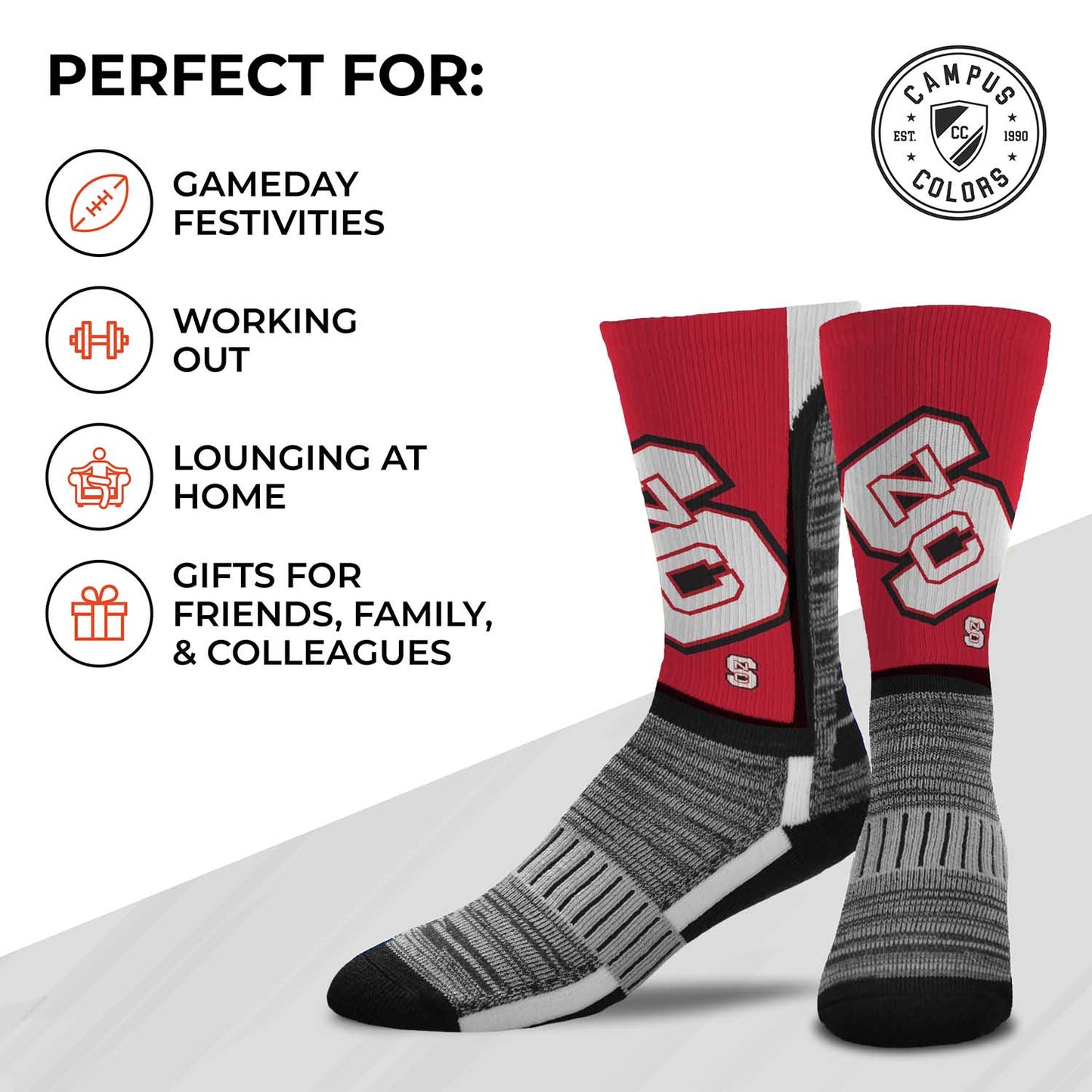 NC State Wolfpack NCAA Adult State and University Crew Socks - Red