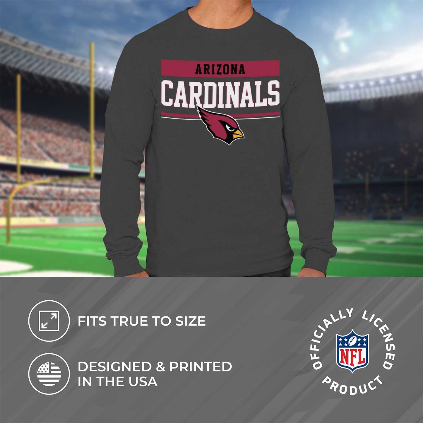 Arizona Cardinals NFL Adult Charcoal Long Sleeve T Shirt - Charcoal