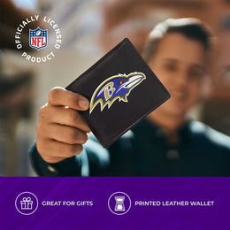 Baltimore Ravens NFL Team Logo Mens Bi Fold Wallet and Unisex Valet Keychain Bundle - Black