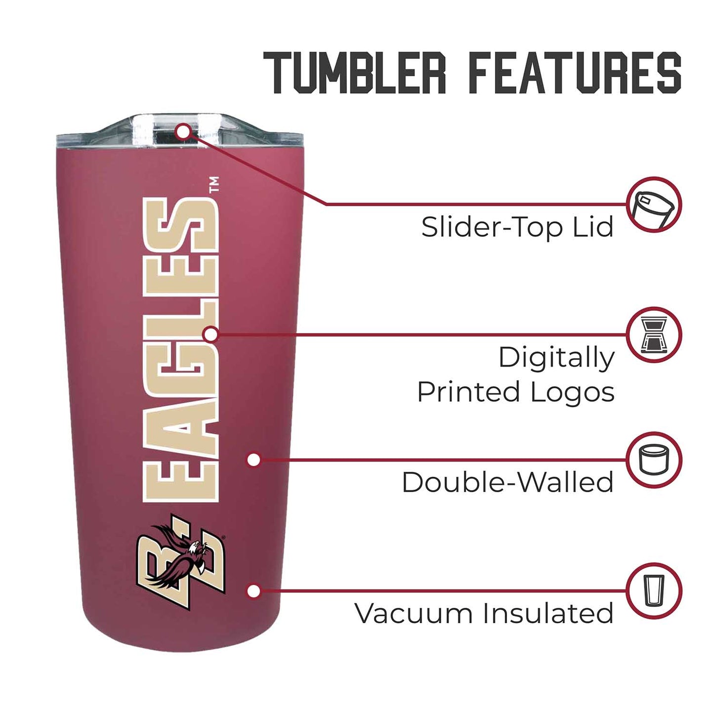 Boston College Eagles NCAA Stainless Steel Tumbler perfect for Gameday - Maroon