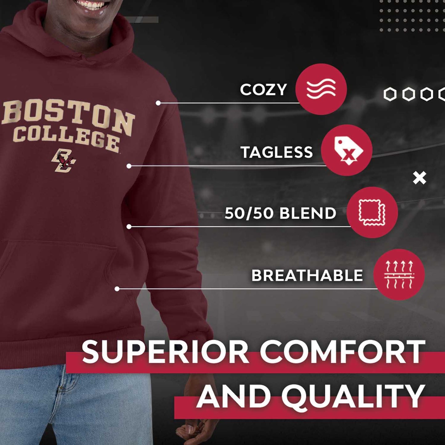 Boston College Eagles Adult Arch & Logo Soft Style Gameday Hooded Sweatshirt - Maroon