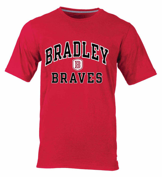 Bradley Braves  Adult Arch and Logo Tagless T-Shirt - Red