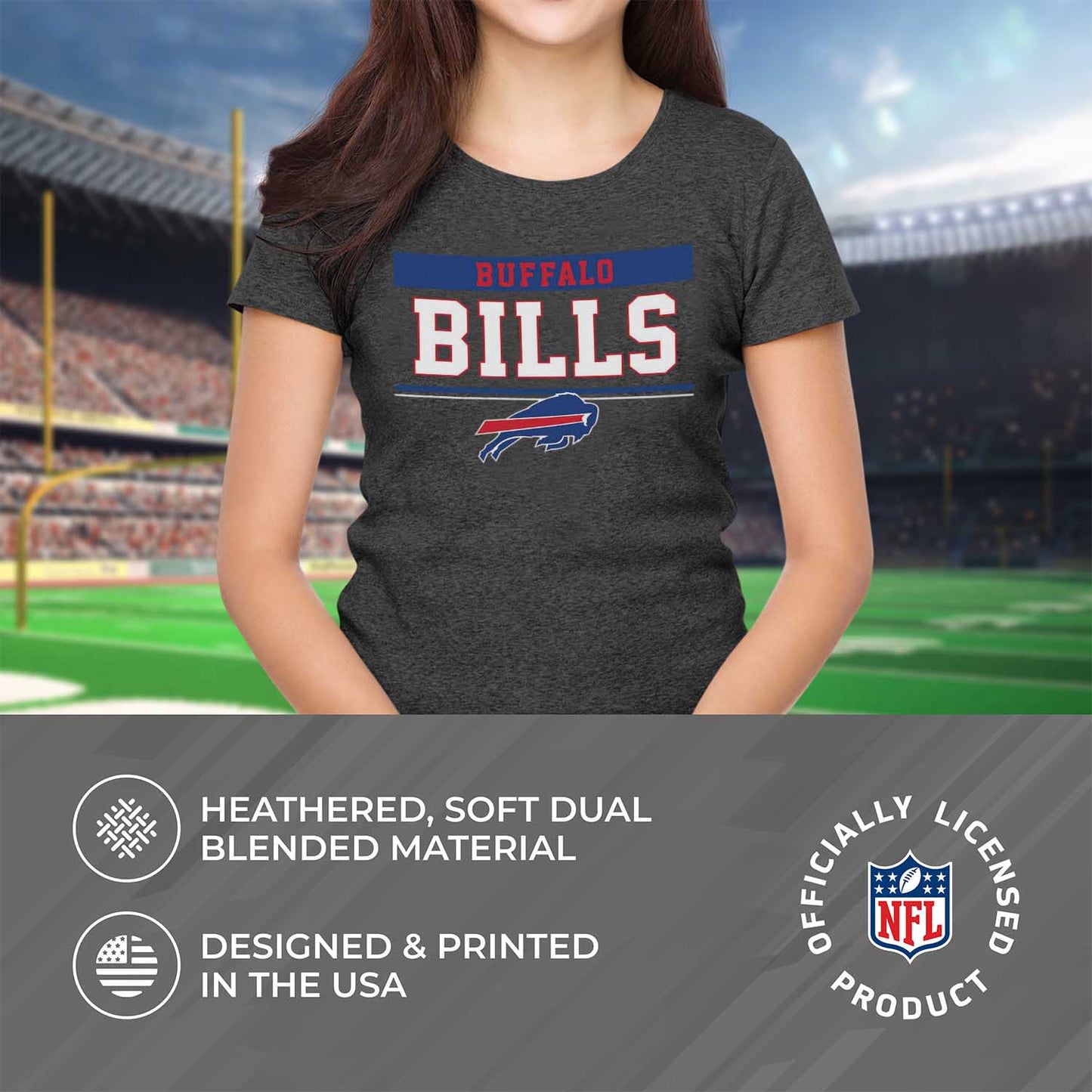 Buffalo Bills NFL Women's Team Block Charcoal Tagless T-Shirt - Charcoal