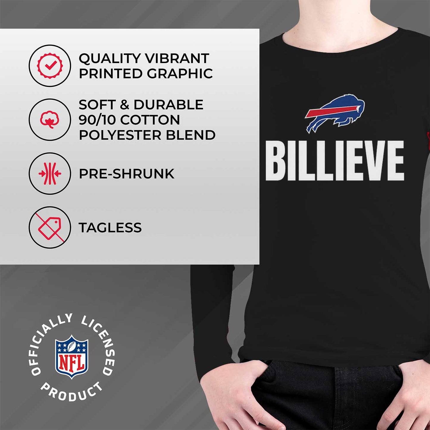Buffalo Bills NFL Youth Team Slogan crewneck Sweatshirt - Black