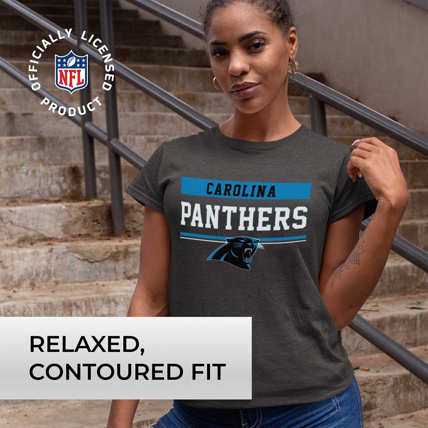Carolina Panthers NFL Women's Team Block Charcoal Tagless T-Shirt - Charcoal
