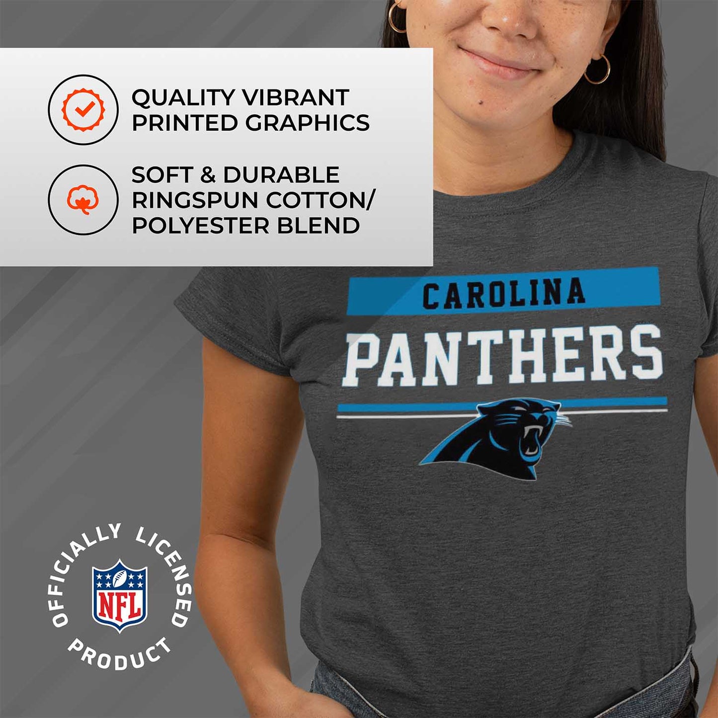 Carolina Panthers NFL Women's Team Block Charcoal Tagless T-Shirt - Charcoal