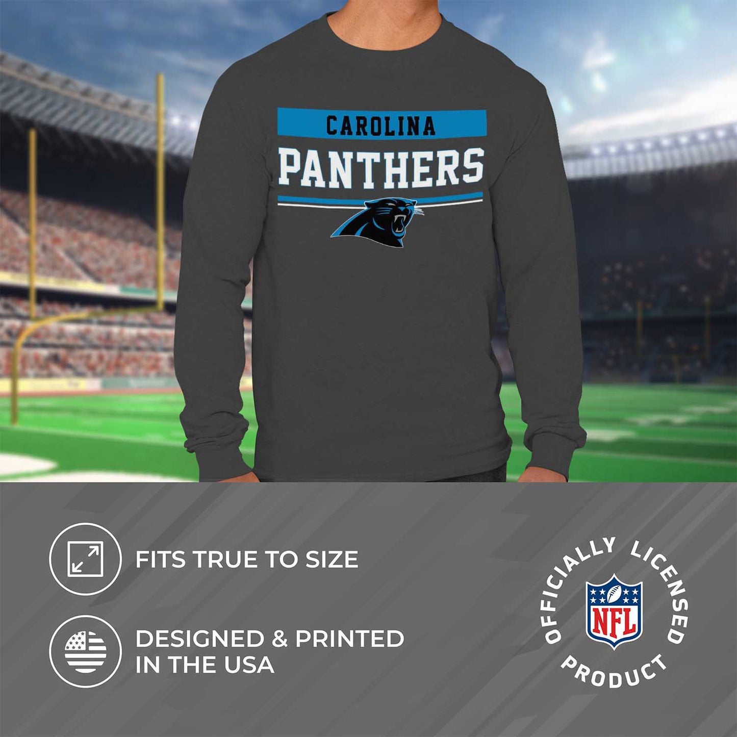 Carolina Panthers NFL Adult Charcoal Long Sleeve T Shirt - Charcoal