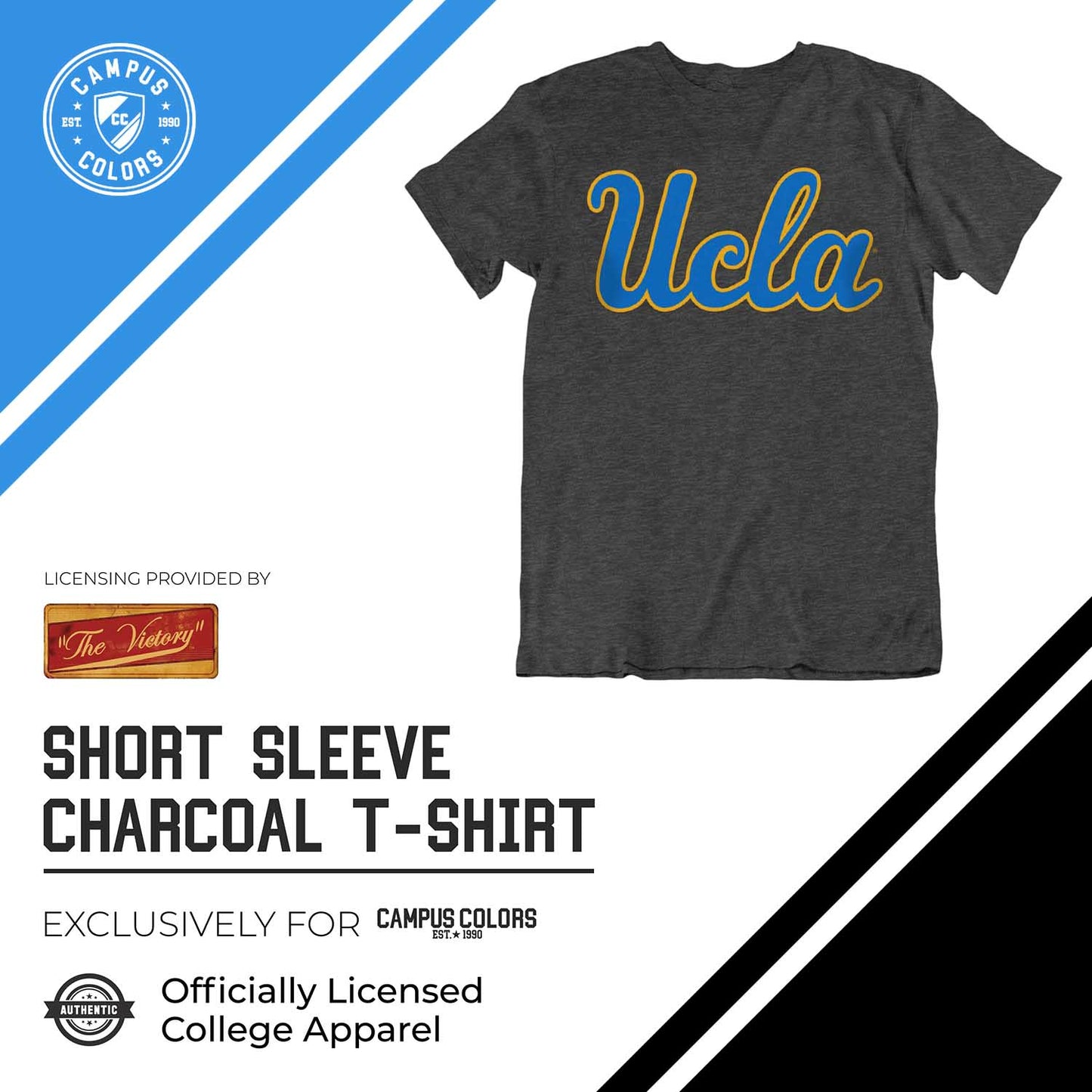 UCLA Bruins Campus Colors NCAA Adult Cotton Blend Charcoal Tagless T-Shirt - Charcoal