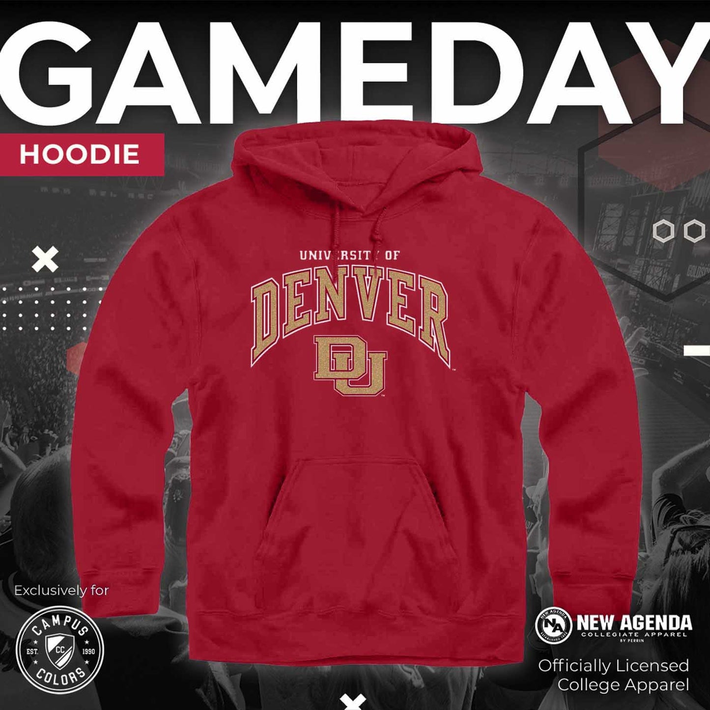 Denver Pioneers Adult Arch & Logo Soft Style Gameday Hooded Sweatshirt - Maroon