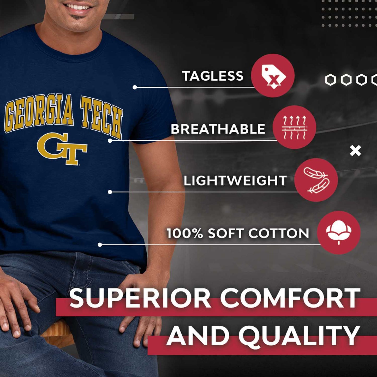 Georgia Tech Yellowjackets  Arch and Logo Short Sleeve T-shirt - Navy