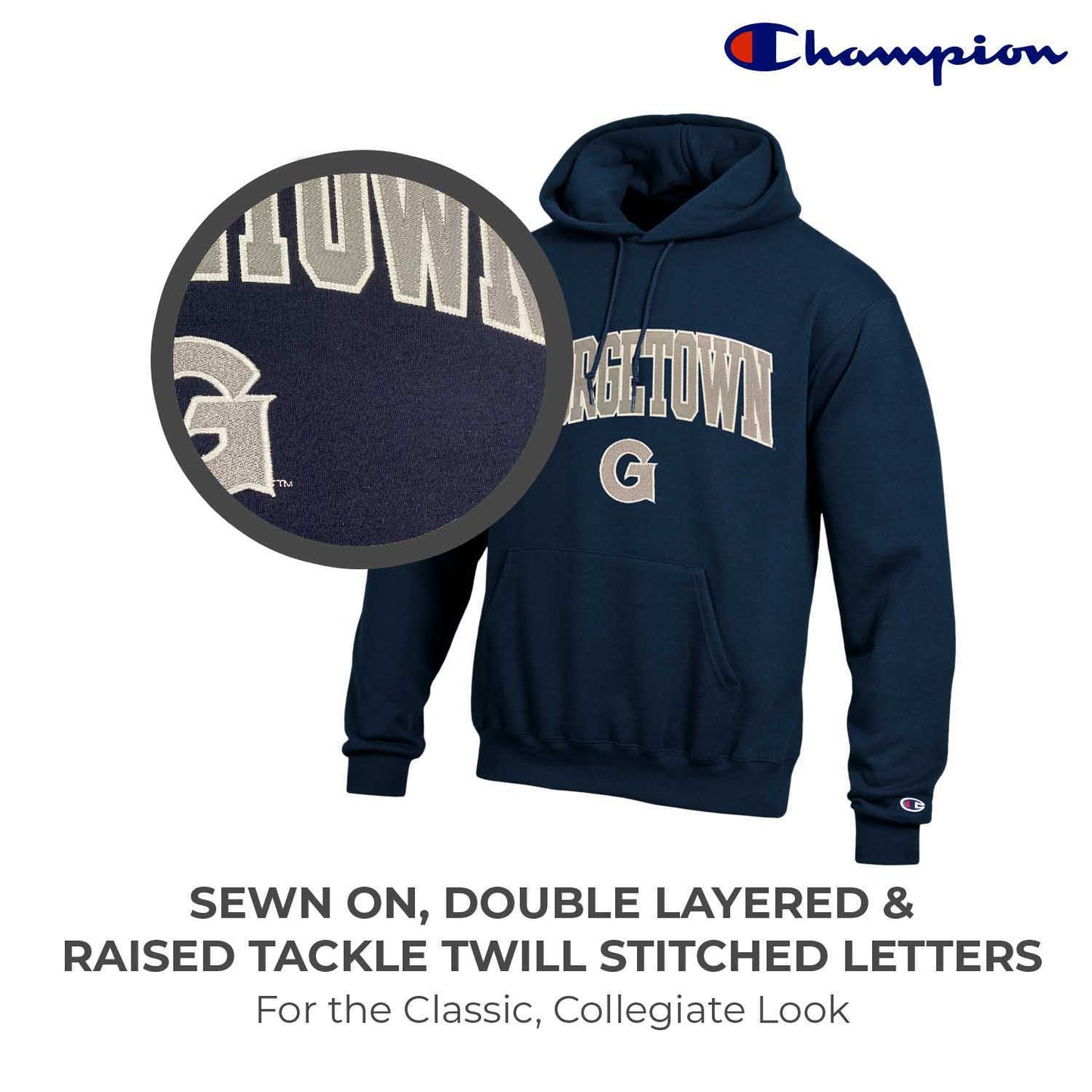 Georgetown Hoyas Champion Adult Tackle Twill Hooded Sweatshirt - Navy