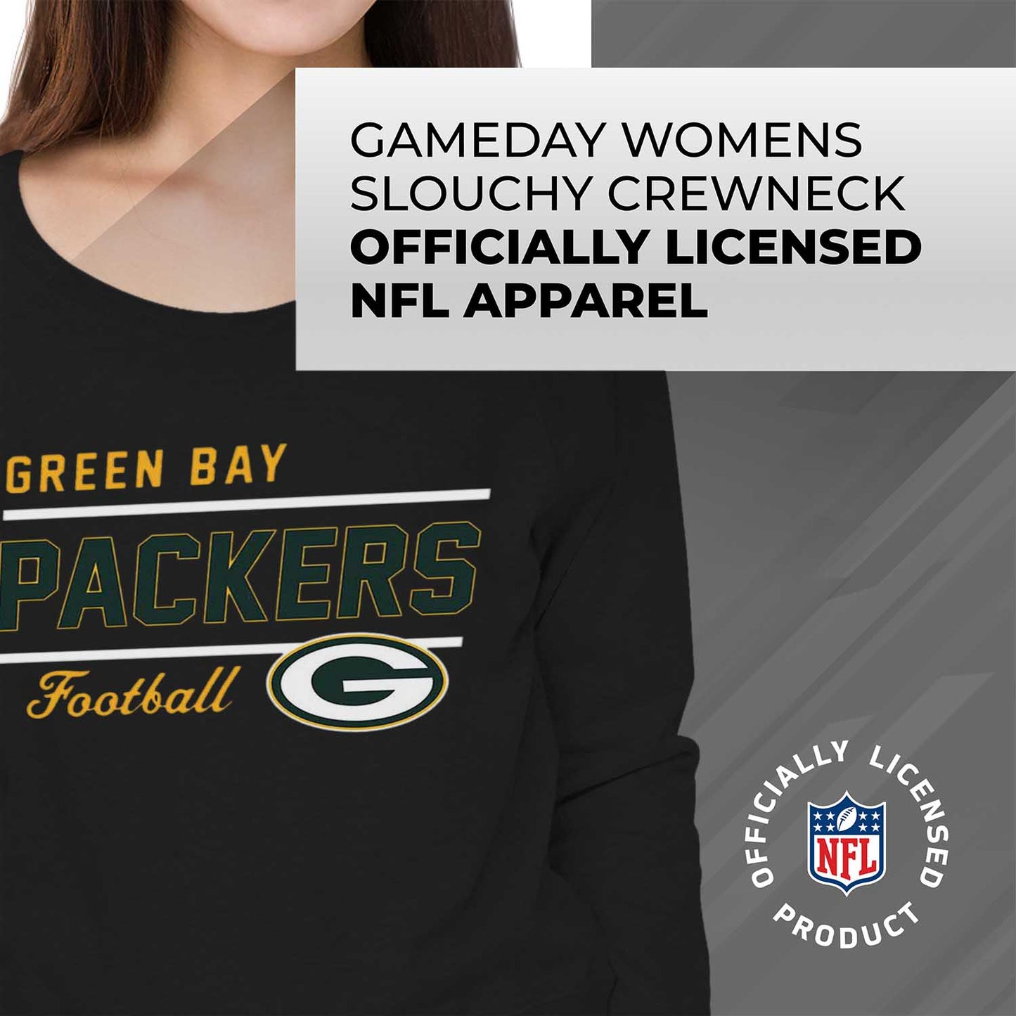 Green Bay Packers NFL Womens Crew Neck Light Weight - Black