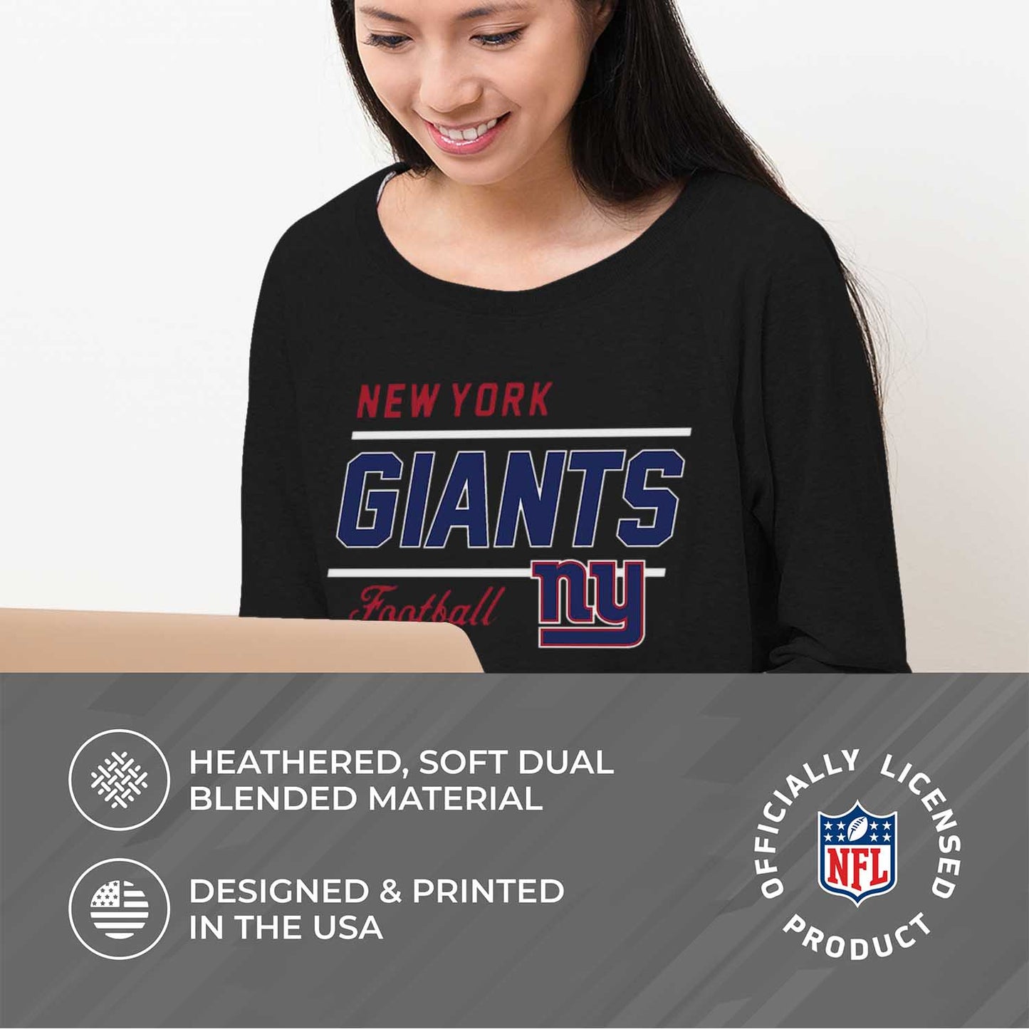New York Giants NFL Womens Crew Neck Light Weight - Black