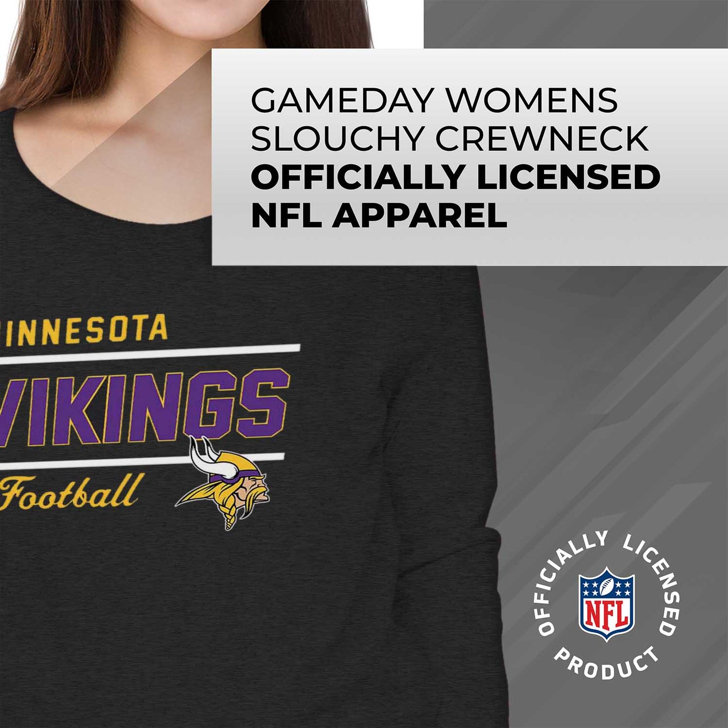 Minnesota Vikings NFL Womens Crew Neck Light Weight - Charcoal