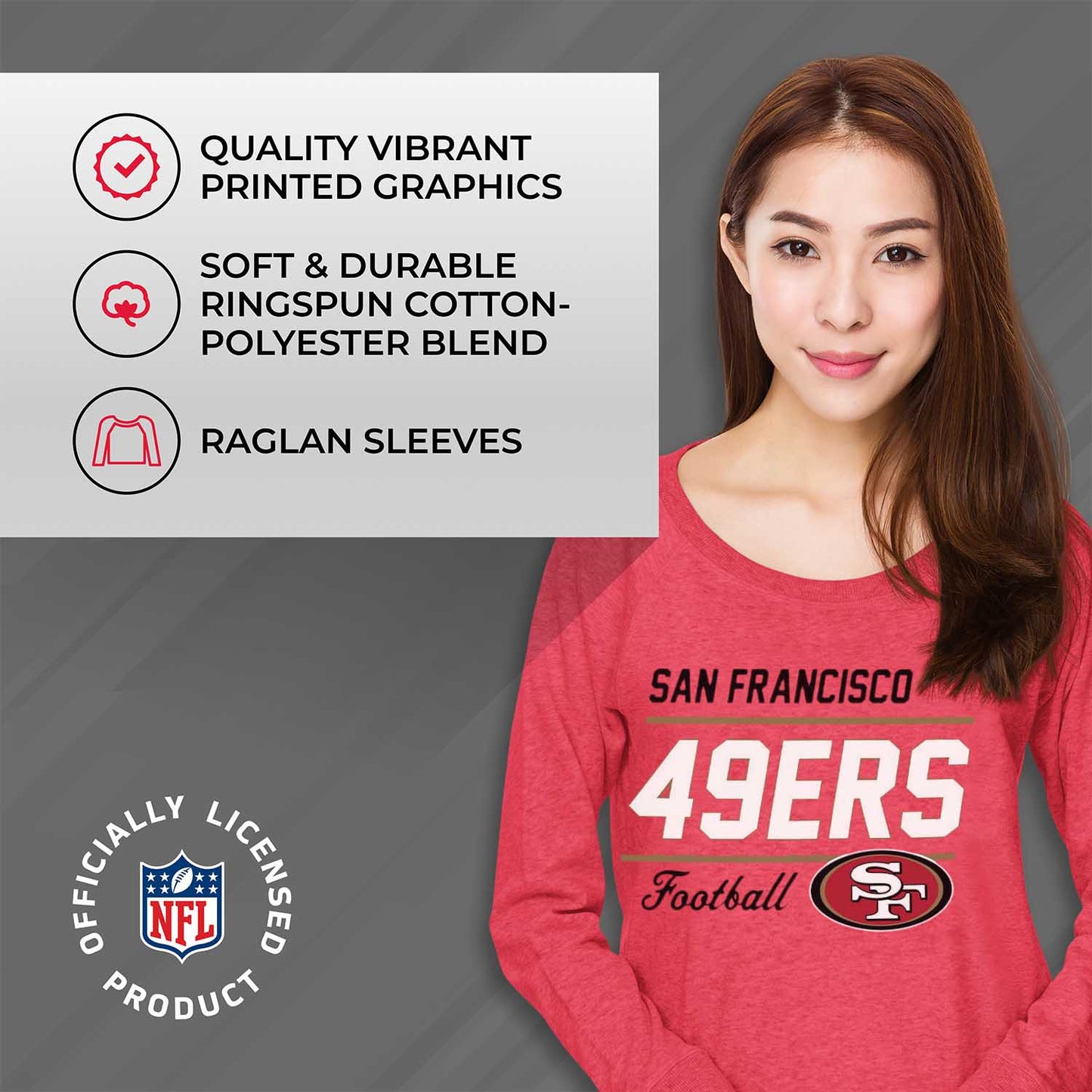 San Francisco 49ers NFL Womens Crew Neck Light Weight - Red