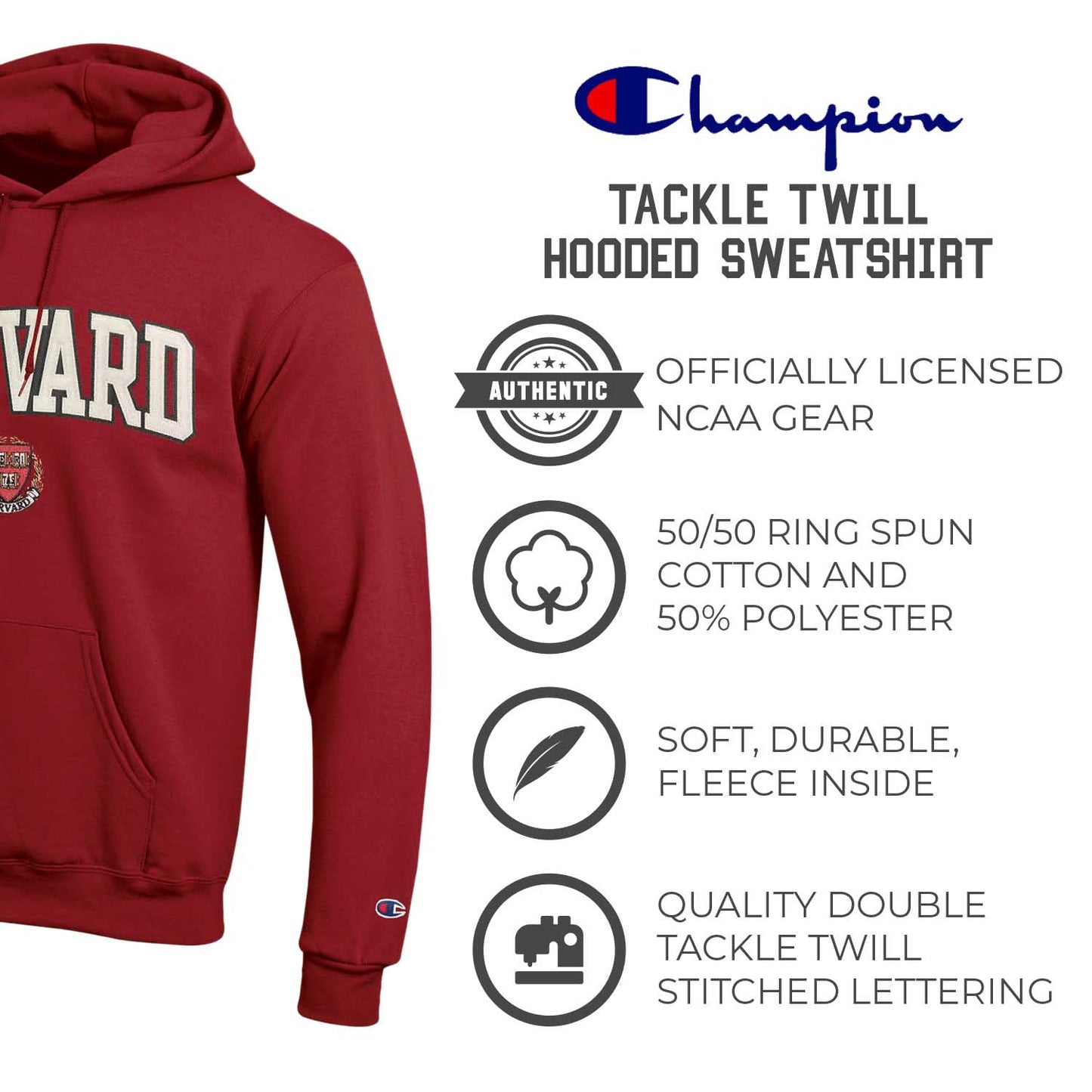 Harvard Crimson Champion Adult Tackle Twill Hooded Sweatshirt - Maroon