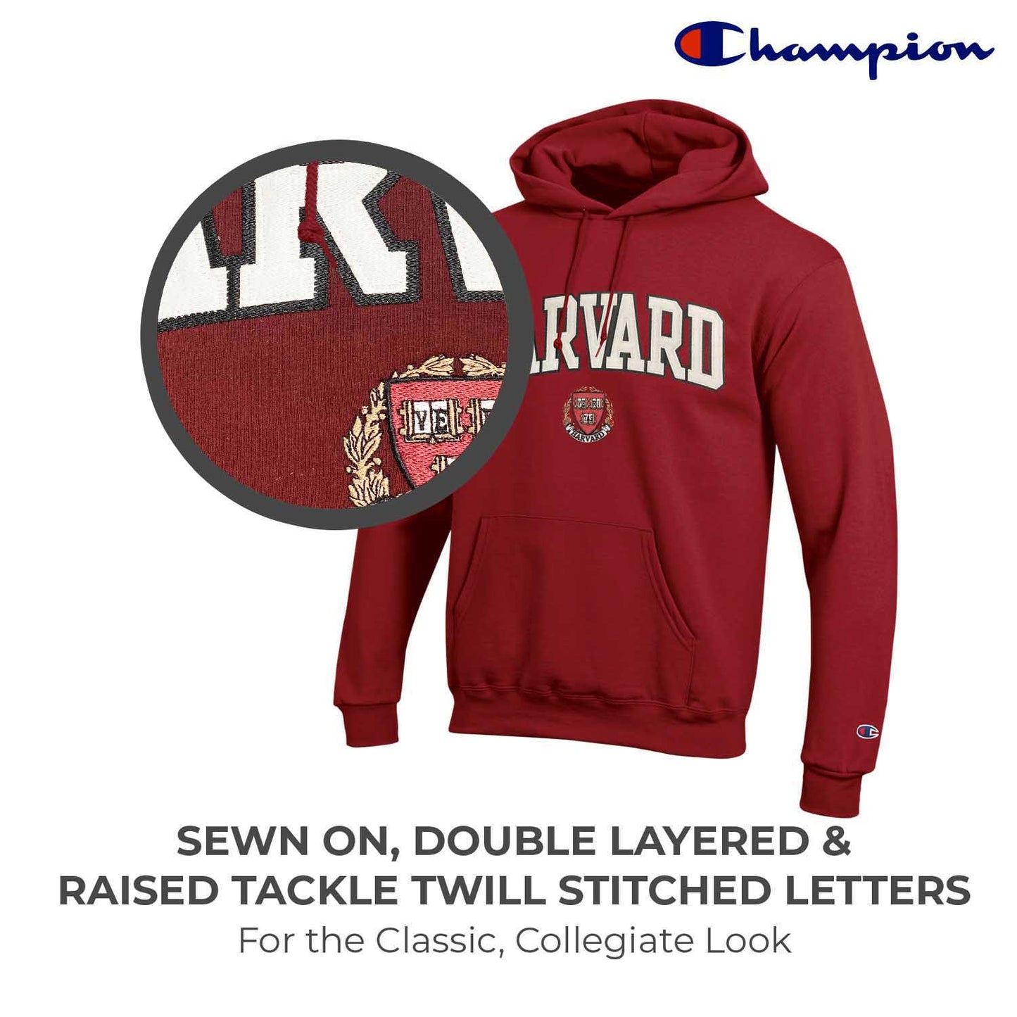 Harvard Crimson Champion Adult Tackle Twill Hooded Sweatshirt - Maroon