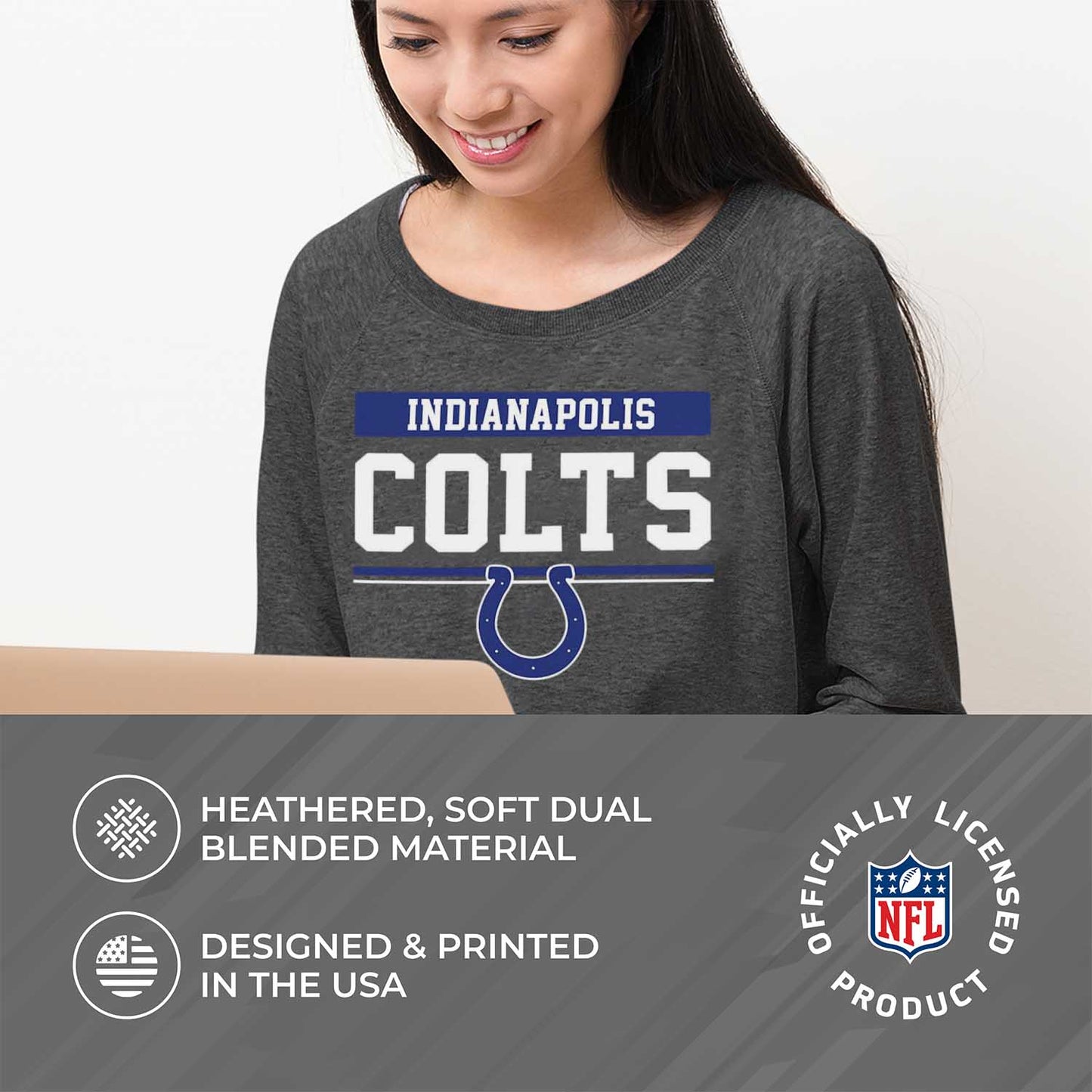 Indianapolis Colts NFL Women's Plus Size Team Block Charcoal Crewneck - Charcoal
