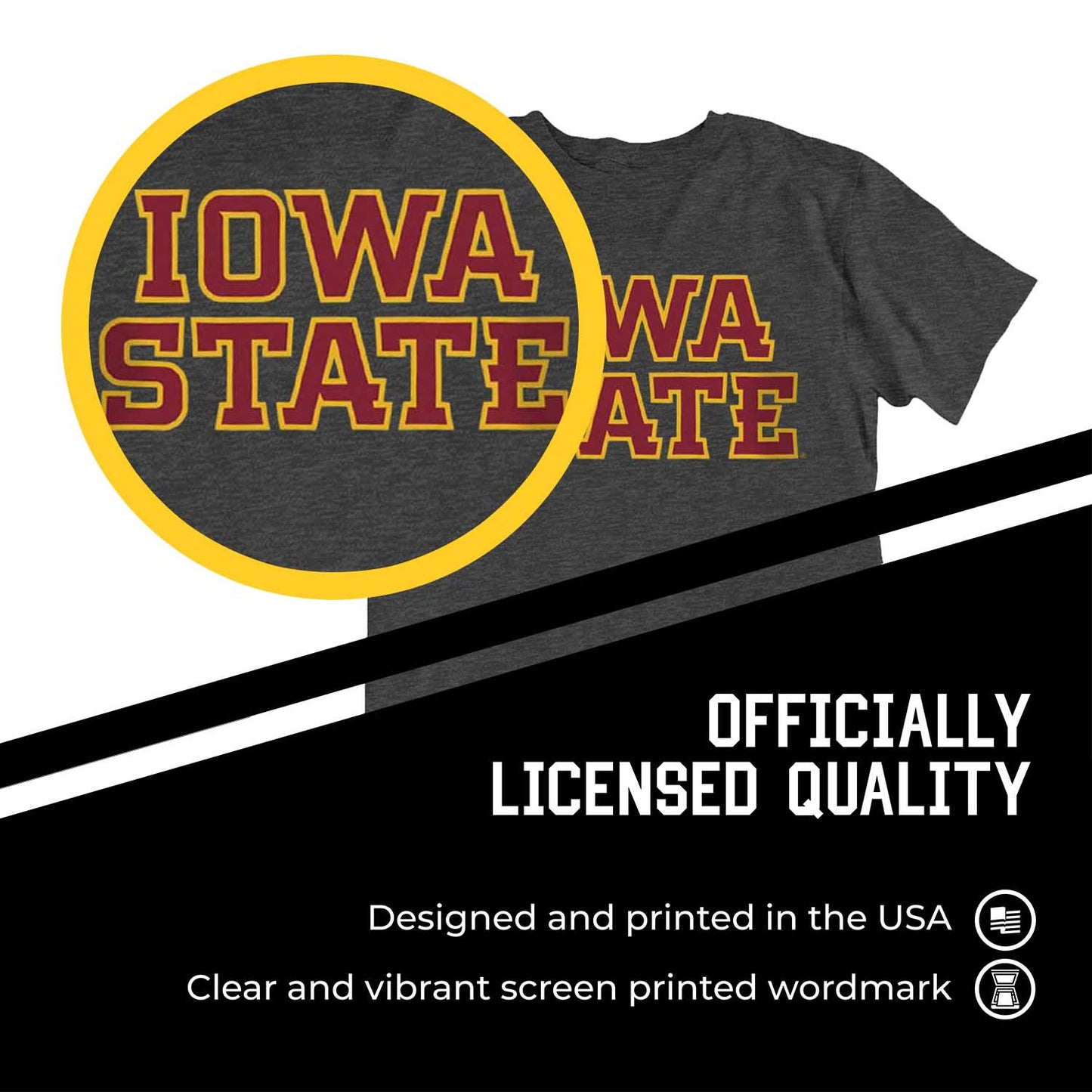 Iowa State Cyclones Campus Colors NCAA Adult Cotton Blend Charcoal Tagless T-Shirt - Charcoal