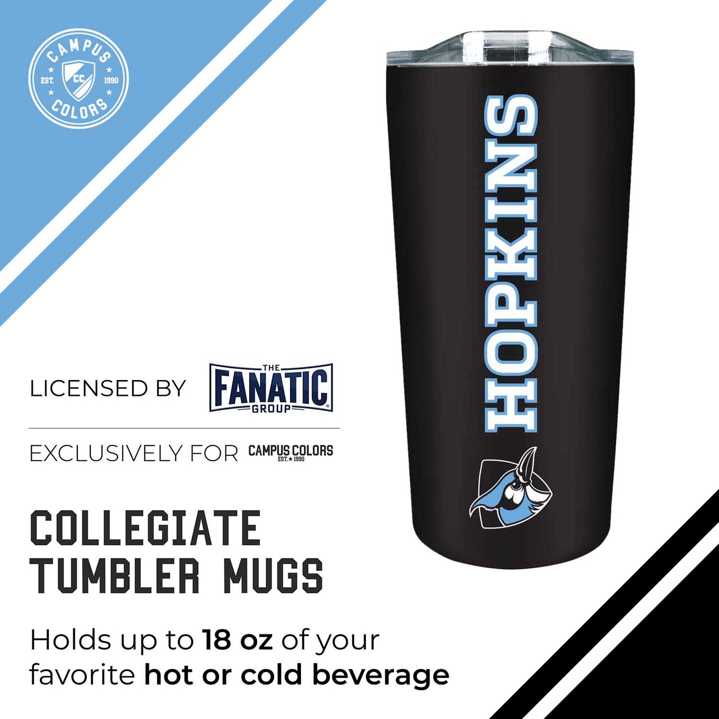 Johns Hopkins Blue Jays NCAA Stainless Steel Tumbler perfect for Gameday - Black