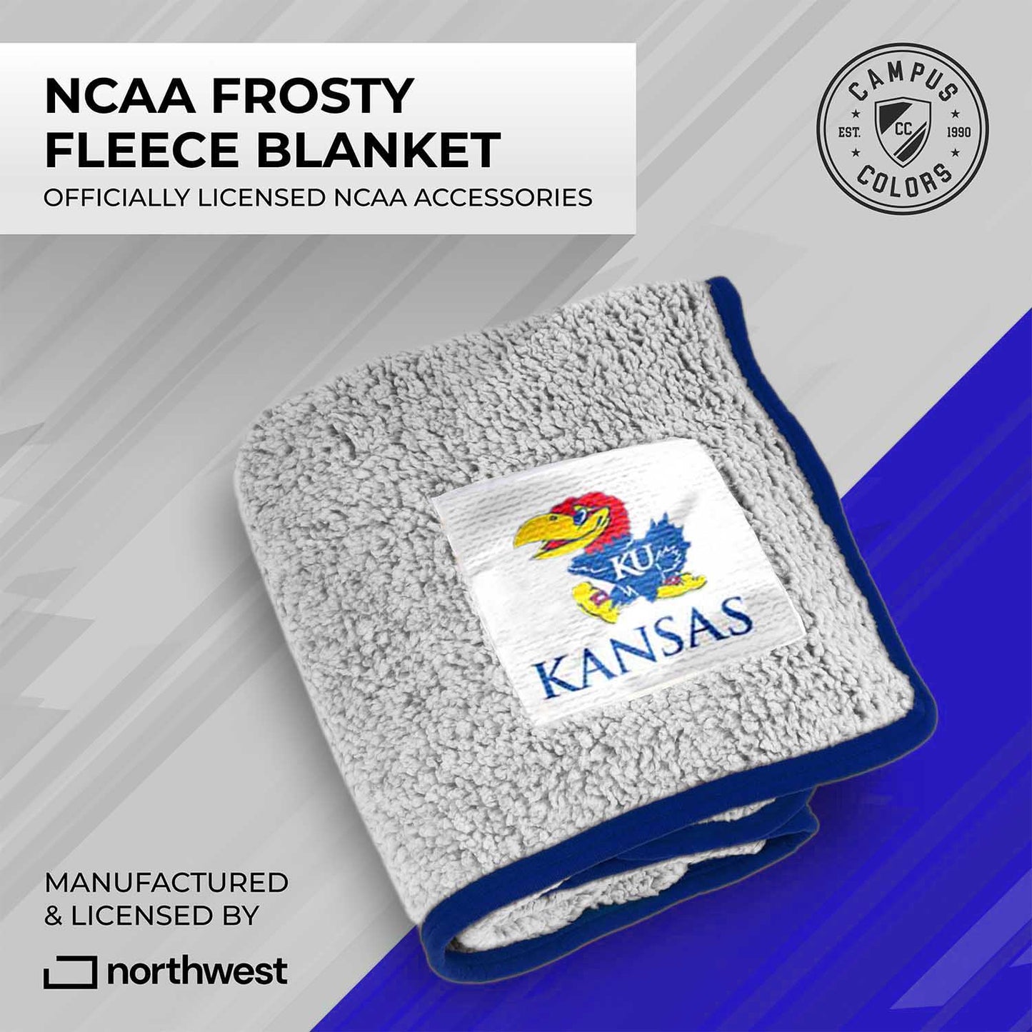 Kansas Jayhawks NCAA Silk Sherpa College Throw Blanket - Blue
