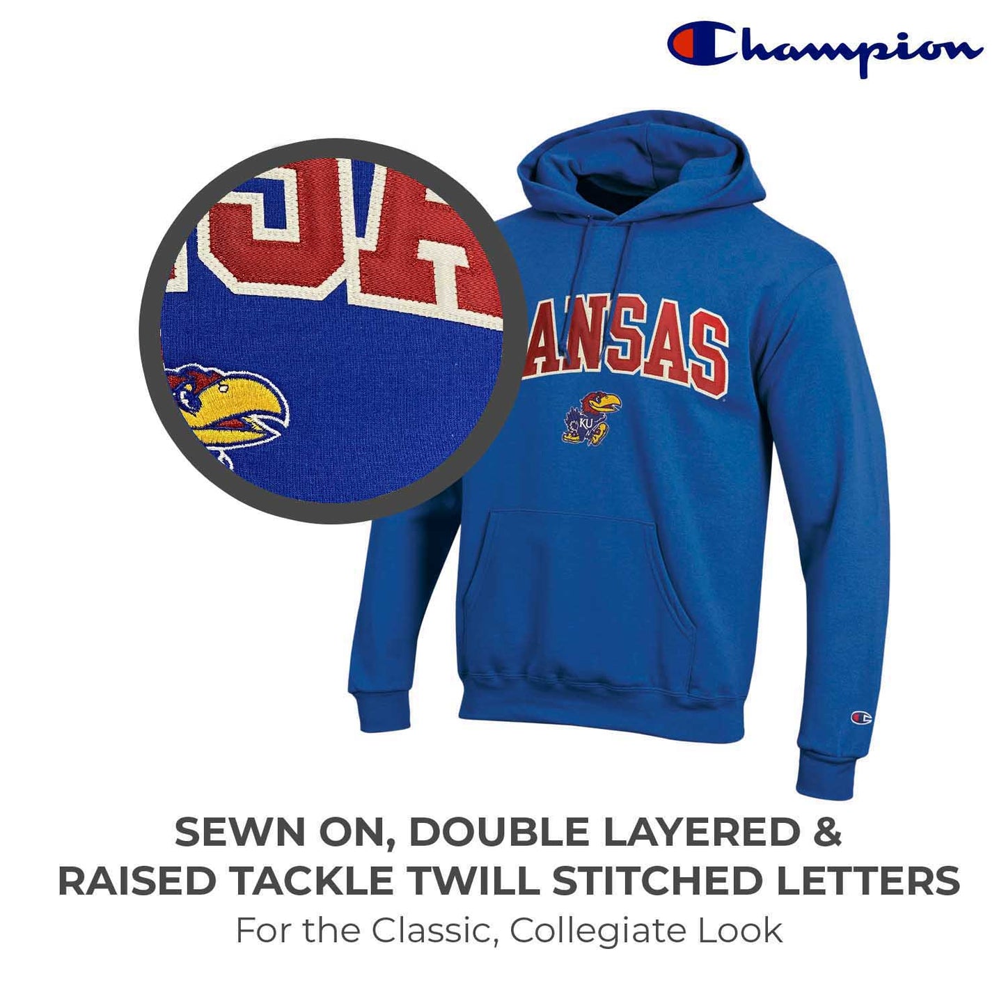 Kansas Jayhawks Champion Adult Tackle Twill Hooded Sweatshirt - Royal