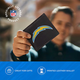 Los Angeles Chargers NFL Team Logo Mens Bi Fold Wallet and Unisex Valet Keychain Bundle - Black