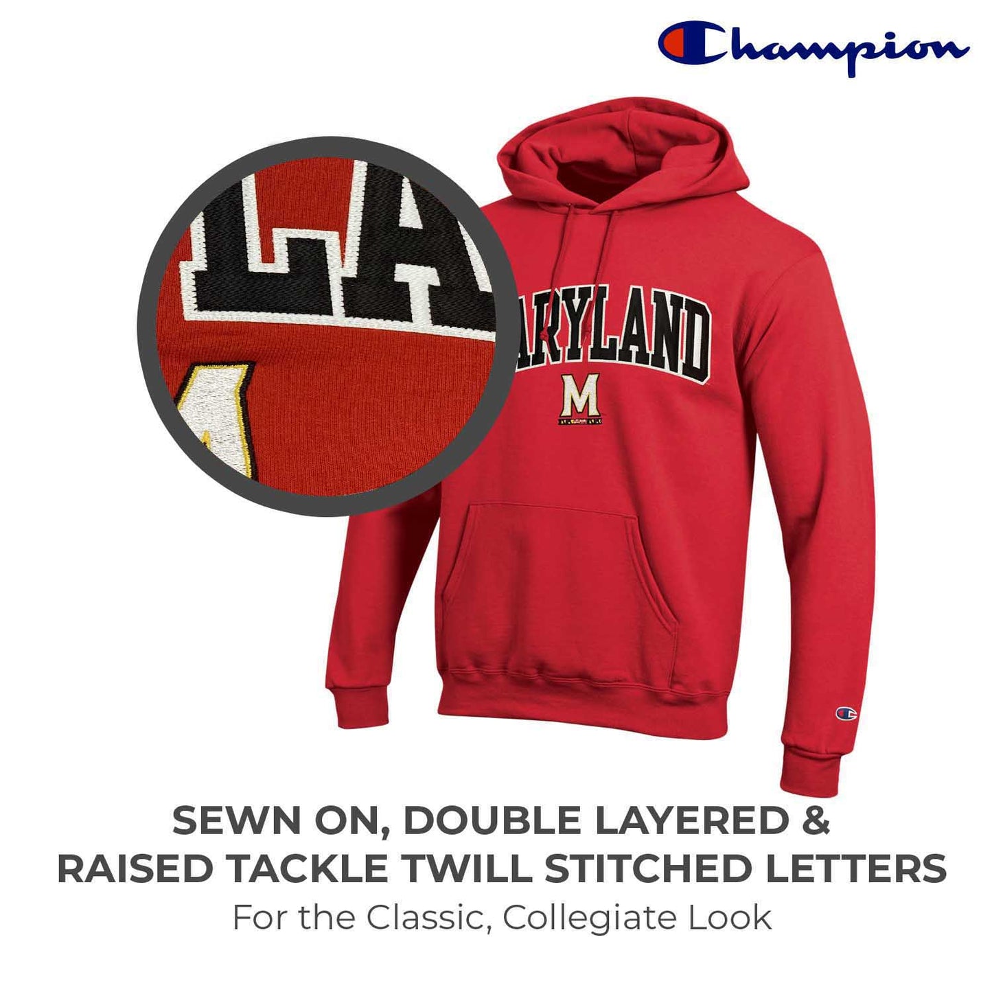 Maryland Terrapins Champion Adult Tackle Twill Hooded Sweatshirt - Red